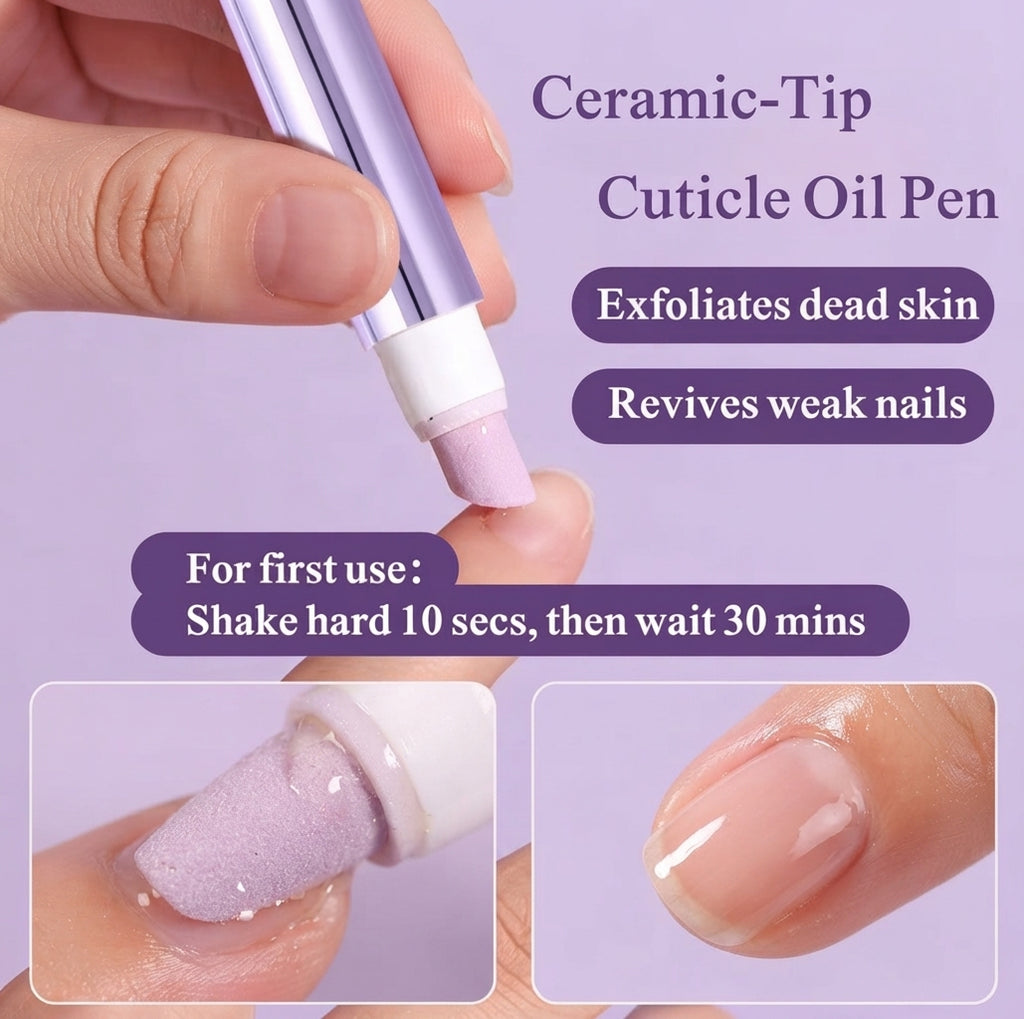 Ceramic-Tip Cuticle Oil Pen & Exfoliator – Revives Weak Nails, Removes Dead Skin, & Hydrates Cuticles On-The-Go